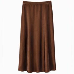 J.Crew Satin Slip Midi Skirt Brown Chocolate Bias Cut Size M NWT